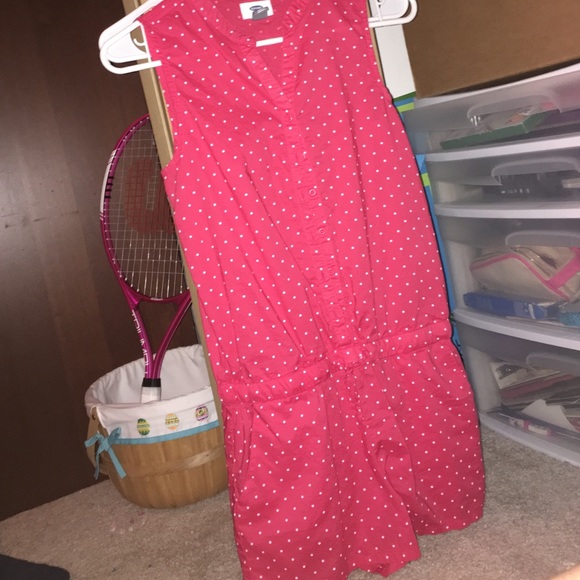 An old navy red/coral and white Polk a dot romper