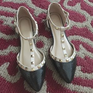 Studded Black Pointy Flats