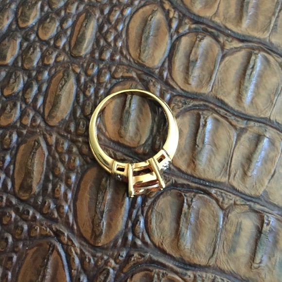 Amber Brown Cubic Zirconia Ring Gold Plated - Picture 2 of 4