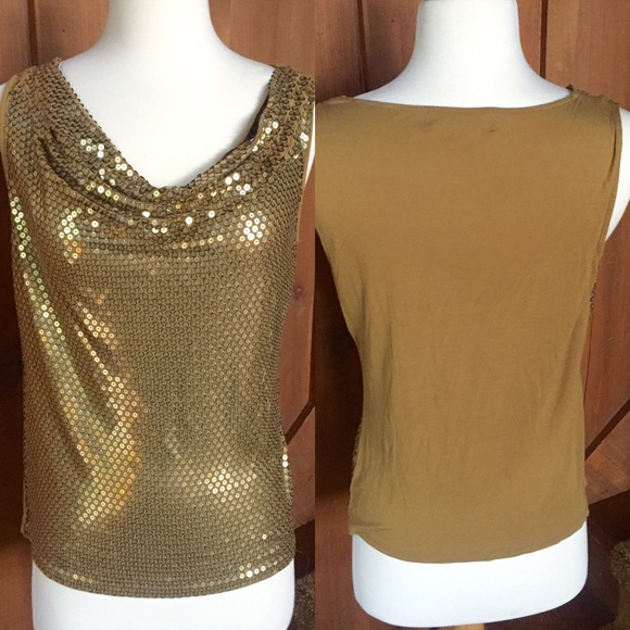 Sexy Michael Kors Gold Drape Neck Sequin Top