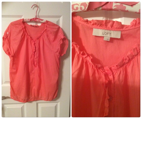 LOFT Tops - LOFT Coral color button down ruffle blouse