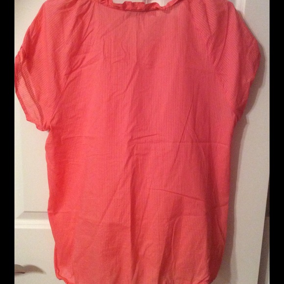 LOFT Coral color button down ruffle blouse - Picture 4 of 4