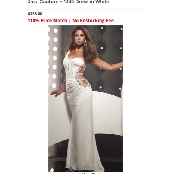Jasz Couture white jeweled gown with cut outs