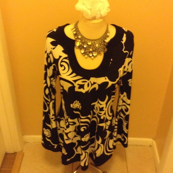 WHBM, blk/white Long Sleeve,Blouse/Mini-Dress,Lrge
