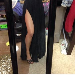 Black double slit maxi skirt