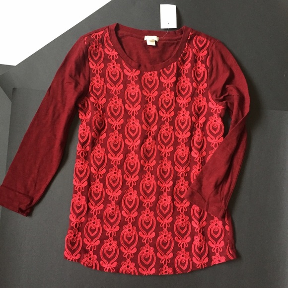 J. Crew Red Eyelet Long Sleeve Top