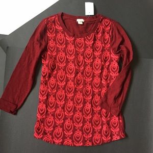 J. Crew Red Eyelet Long Sleeve Top