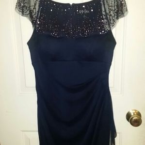 Navy blue formal dress with beading detail