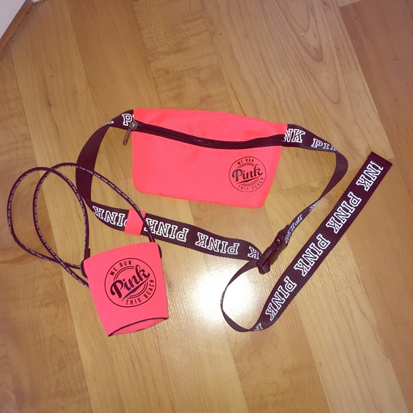 PINK fanny pack & koozie