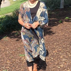 Floral sheer turquoise long cover up - one size