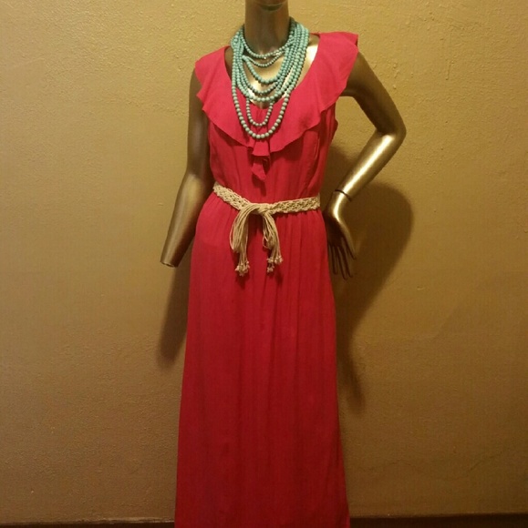 Fuchsia ruffled maxi dress