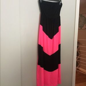 Pink and Black Chevron Maxi Dress- Small