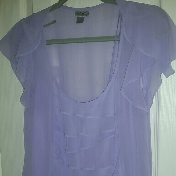 Lavender ruffle front blouse