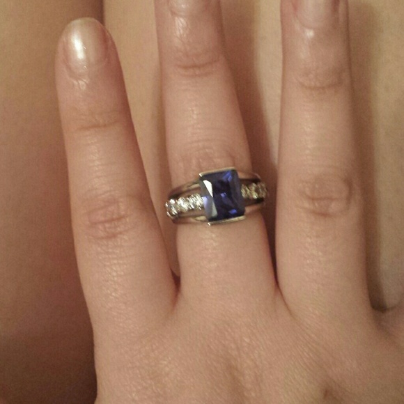 Faux Sapphire and CZ Sterling Ring