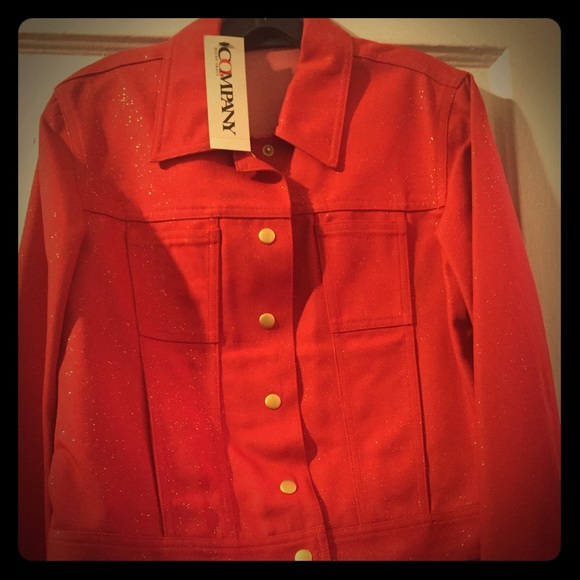 Ellen Tracy red jacket w/gold sparkles & buttons.