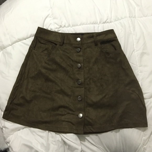 Suede button front skirt