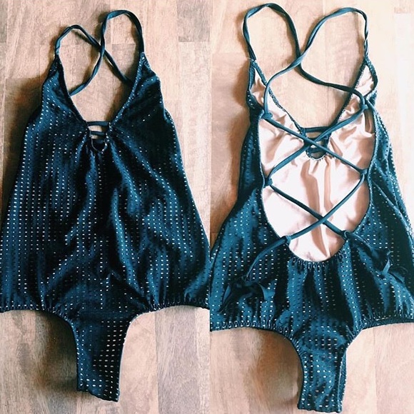 Black mesh cheeky one piece