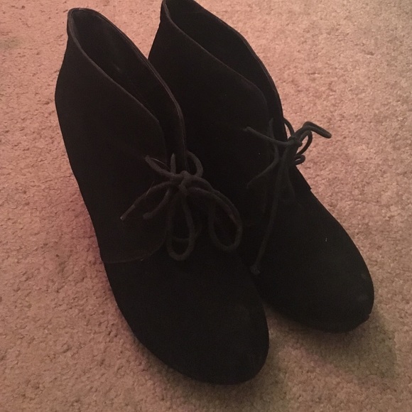 Black suede lace up wedges