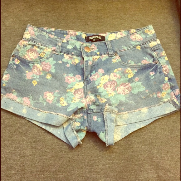 Forever 21 Floral Jean Shorts