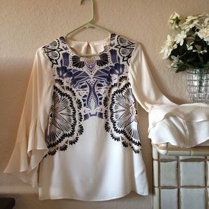 H & M Patterned Flare Sleeved Blouse
