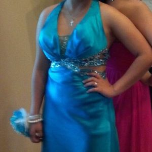 Turquoise sequined prom dress