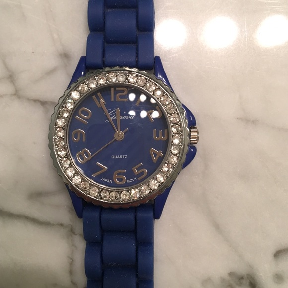 Geneva Royal blue watch with diamond studs - Picture 1 of 3