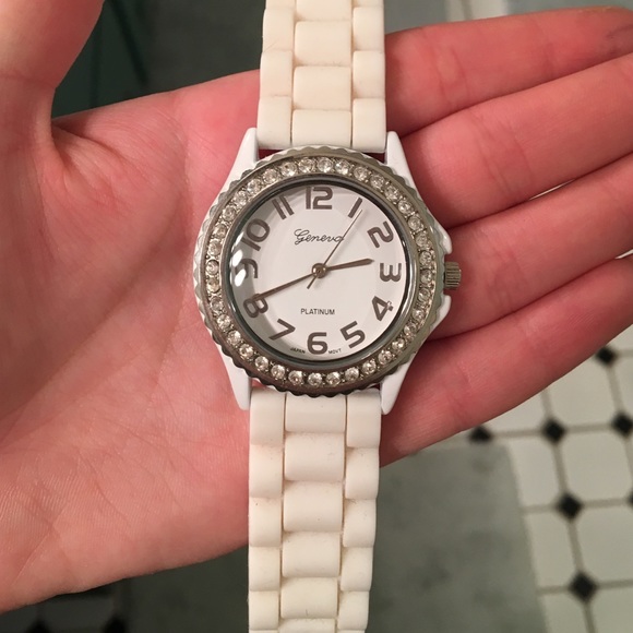 White large faced diamond studded watch