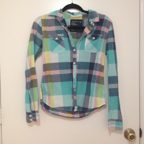 Blue American Eagle Flannel Button Down