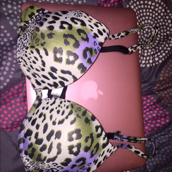 Convertible cheetah print bra and purple bra