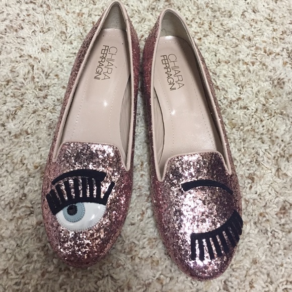 Chiara Ferragni wink eyes pink glitter sz 38