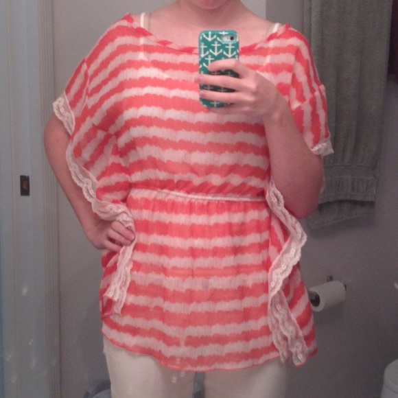 Flowy Pink and White Striped Top