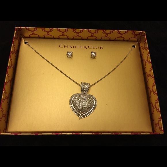 Charter club silver heart necklace and earrings - Picture 1 of 3