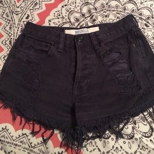Dark Blue Distressed Shorts