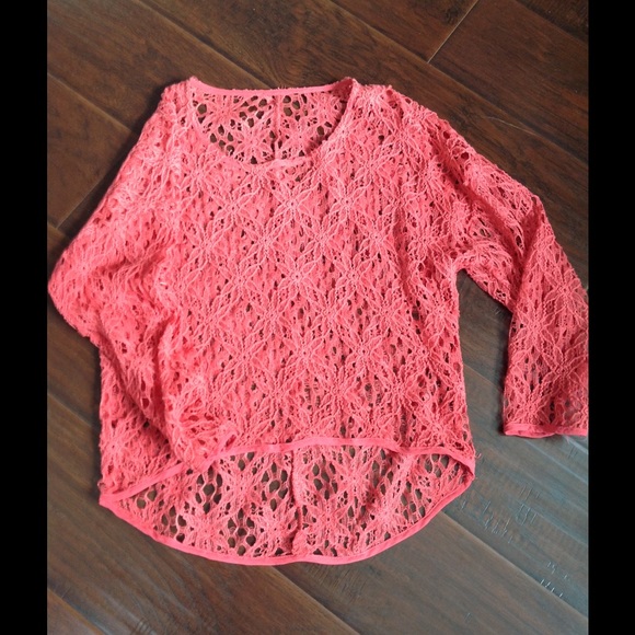 Coral lace knit top