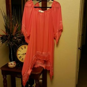 Sheer Long Blouse with Fringe Detail