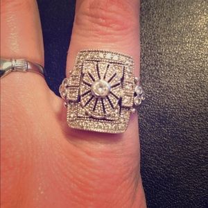 Vintage Sterling Silver Rhinestone Art Deco Ring