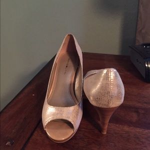 Shimmer peep toe heels