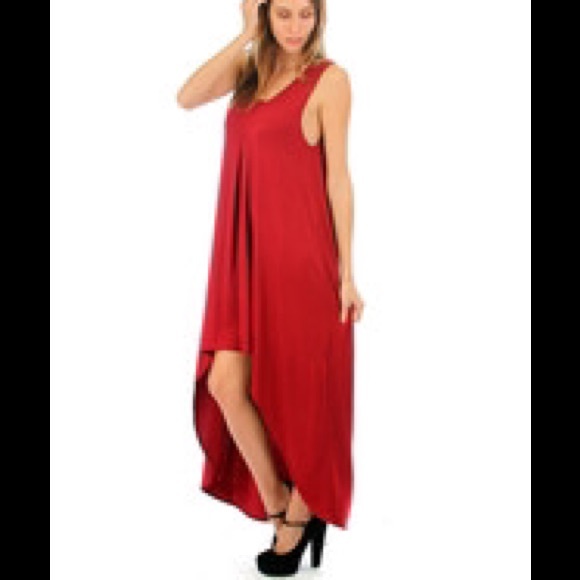 FREE STYLE HI-LOW MAXI DRESS IN RUBY - Picture 2 of 2