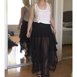 Free People Black Ruffled Midi Skirt