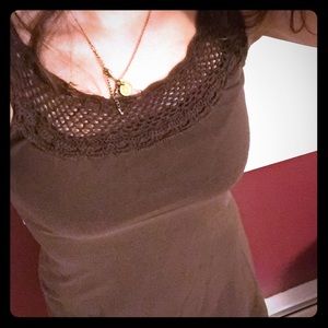 Mini Brown Dress With Lacey Collar