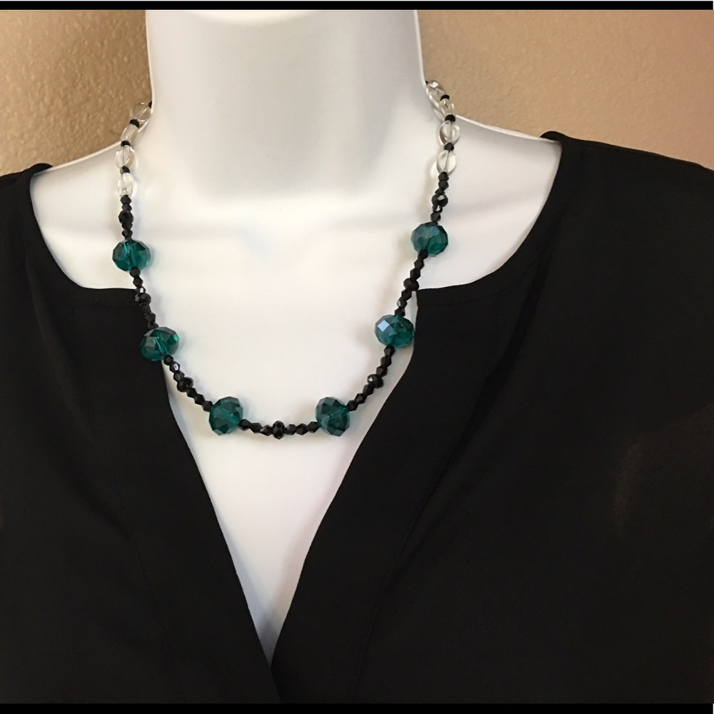 Teal blue/black sapphire necklace & earrings set.