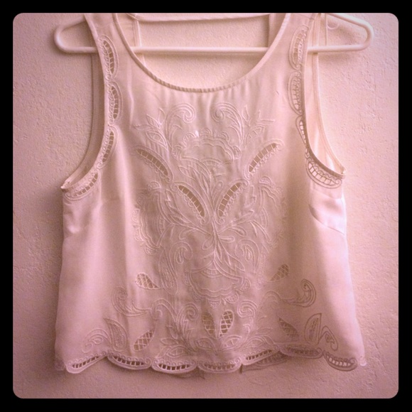 Brandy Melville white embroidered tank