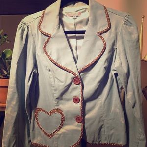 Very Cute Blazer With Brown Floral Piping - Size:M