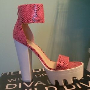 Pink Snake Skin Chunky Heels