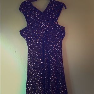 star print skater dress with crossover shoulders