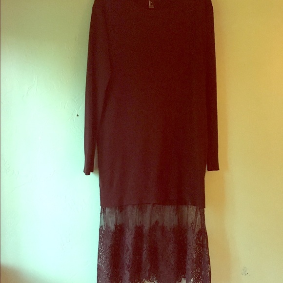 Long sleeved sweater dress with lace detail