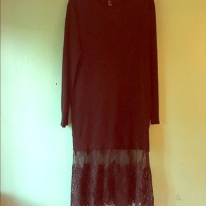 Long sleeved sweater dress with lace detail