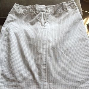LOFT white and blue pinstriped pencil skirt.