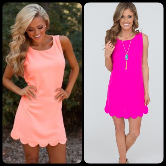 Chic Coral Summer Scallop Mini Dress - Picture 4 of 4