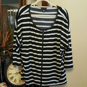 Worthington Stripped Blouse with Faux Leather